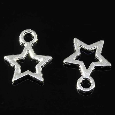 30 breloques etoiles argent plaque 10x12mm