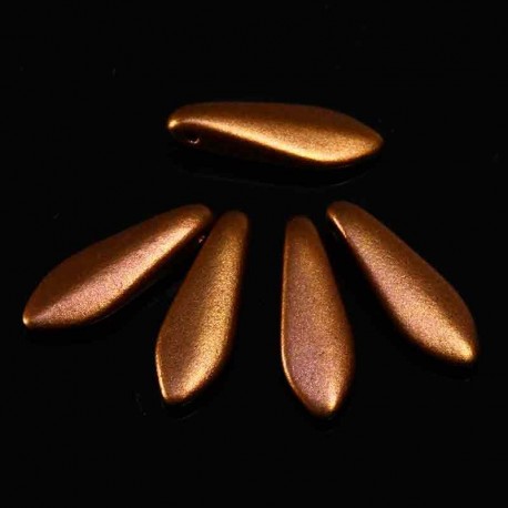 4 perles de verre tcheque  cuivrée dague 16x5mm