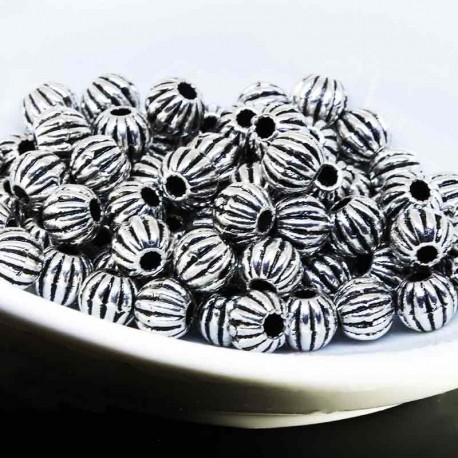 50 perles metal argenté ronde citrouille 6mm