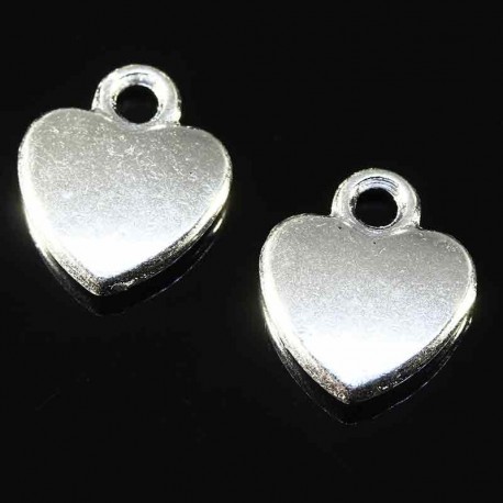 10 breloques coeur plat argent plaqué 12x10mm
