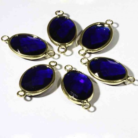 2 connecteurs cristal facette bleu nuit 21x10mm