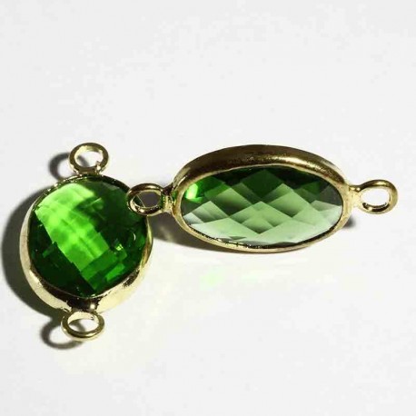 2 connecteurs cristal vert prairie facette 21x10mm