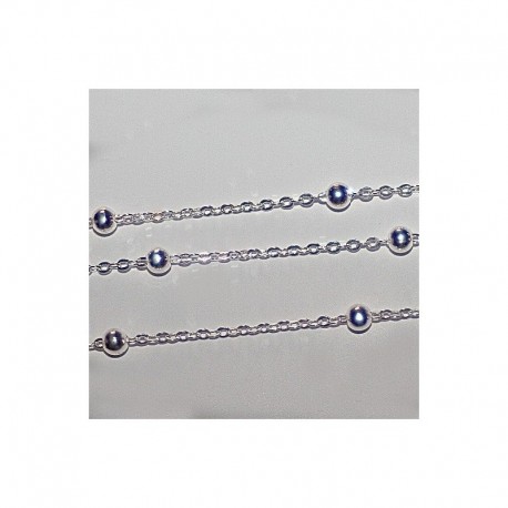 1mètre  de chaine fantaisie maille +boule laiton métal argenté 1,5mm