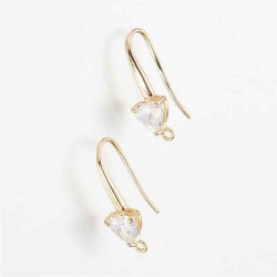 1 paire boucle d'oreille attache plaque or 14KT et zircon 22X13mm