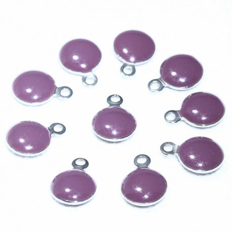 10 sequins rond  acier inoxydable émaillé mauve bi face 11x8mm