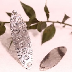 2 connecteurs acier ovale  fleur gravée  46,5x13,5 mm