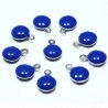 10 sequins rond  acier inoxydable émaillé bleu bi face 11x8mm