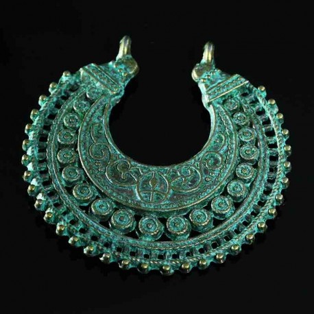 2 supports chandeliers ethnique demi lune vert de gris 38x37mm