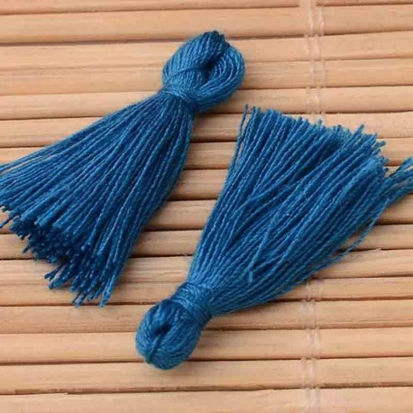 10 pompons breloque  coton bleu royal 25x5mm