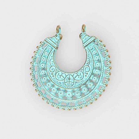 1 pendentif chandelier demi lune vert de  gris patiné doré  39mm