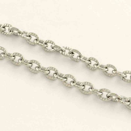 1metre chaine acier inoxydable soudée argente platine striée 4x3mm