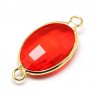 1 connecteur  rouge cristal facette ovale laiton doré 21x10mm