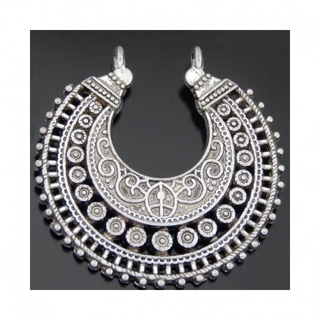 1 connecteur demi lune pendentif ethnique argente 40mm