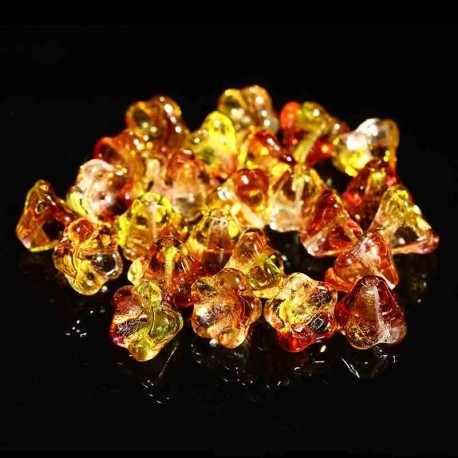 10 perles verre Tcheque fleur 8x6. Fuschia Lemon