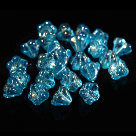 10 perles de verre Tchèque fleurs bleu mauve