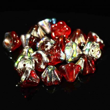 10 perles de  verre Tchèque  8x6mm Ruby Vitral