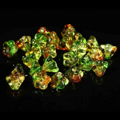 10 perles de verre Tchèque fleurs 8x6mm vert orange