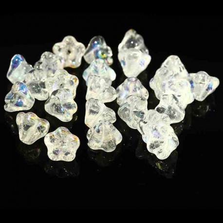 10 perles de verre Tchèque fleur crystal AB 8X6mm