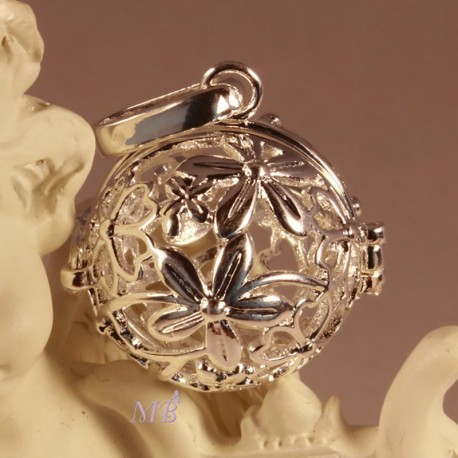 bola de grossesse  feuillage plaque argent 28mm