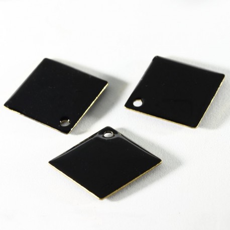 4 sequins laiton losange émaillé noir 24mm