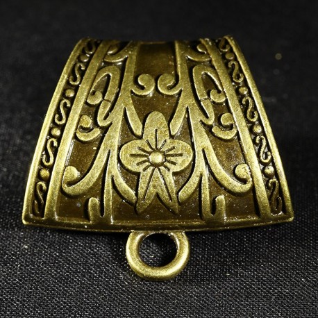 2 bélières  foulard pendentif bronze motif fleur 38x30mm