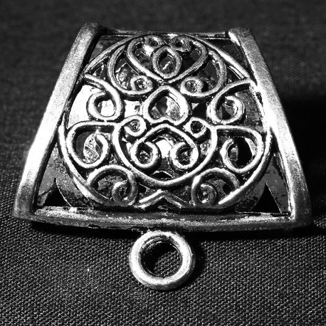 2 bélières foulard metal argenté coeur 38x30mm