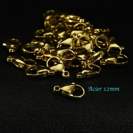 6 fermoirs mousquetons acier inoxydable 12mm