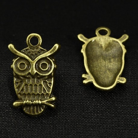 10 breloques chouettes bronze relief 23x15mm