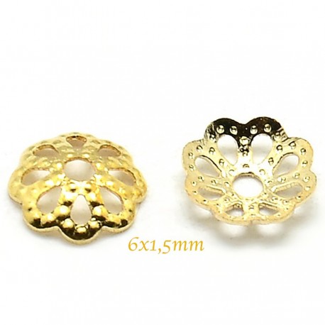 40 calottes laiton fleur doré 6x1.5mm