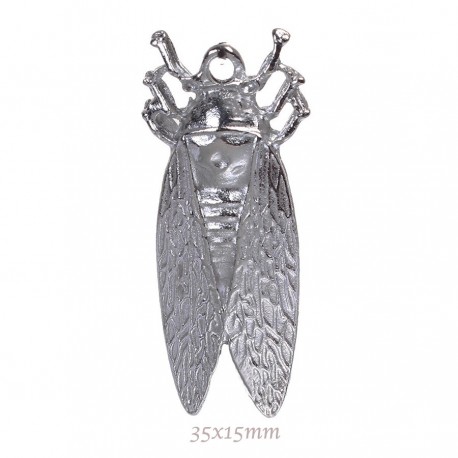 2 breloques cigale metal argente 35x15mm