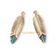 2 breloques  plume doré emaille vert /rouge 33x10mm