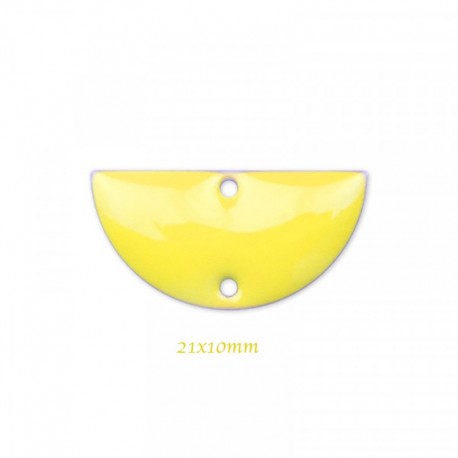2 connecteurs demi lune emaille jaune 21x10mm