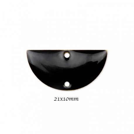 2 sequins connecteur demi lune email noir 21x10mm