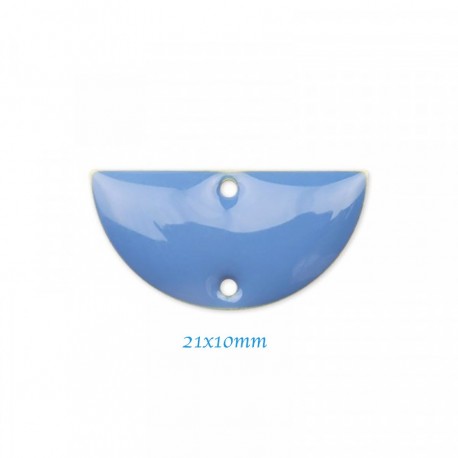 2 sequins connecteur demi lune emaille bleu azur 21x10mm