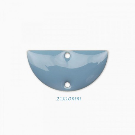 2 sequins connecteur émaillé demi lune bleu clair 21x10mm