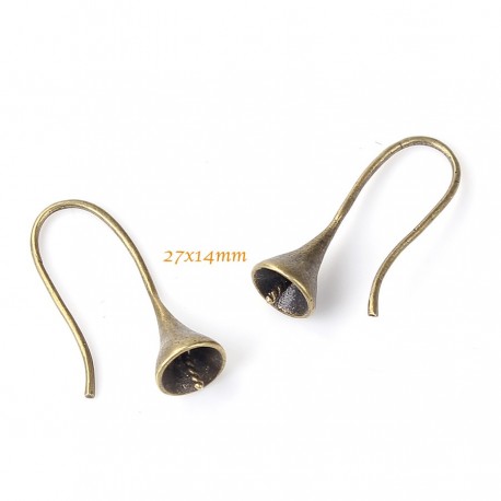 1 Paire boucle d'oreille crochet cloche bronze 27x14mm