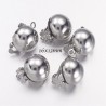 1paire boucle d'oreille clip boule laiton argent mat 16x13mm