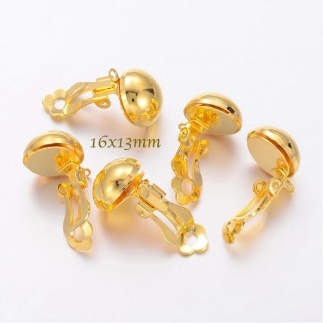 1paire boucle d'oreille clip boule laiton or 16x13mm