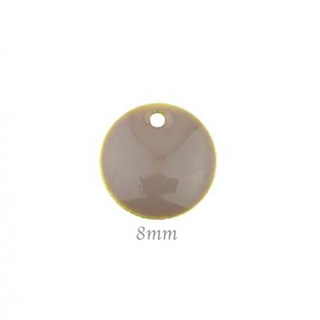 5 sequins laiton emaille taupe 8mm bi face