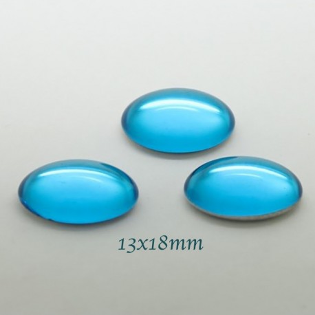 2 cabochons verre bohème aigue marine 13x18mm