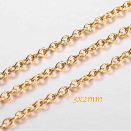 chaine acier inoxydable or soudée  X0,50cm maillon ovale 3x2mm CH00RG