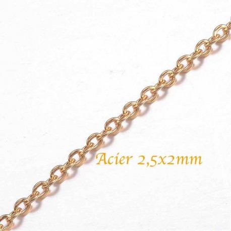 chaine acier inoxydable doudée  or ovale plat 2,5x2mm  x0,50cm