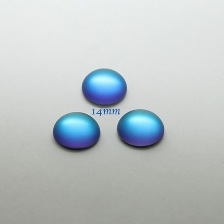1 cabochon verre de  boheme 14mm bleu givré