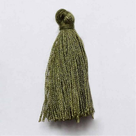 10 pompons breloque  coton kaki 30x5mm