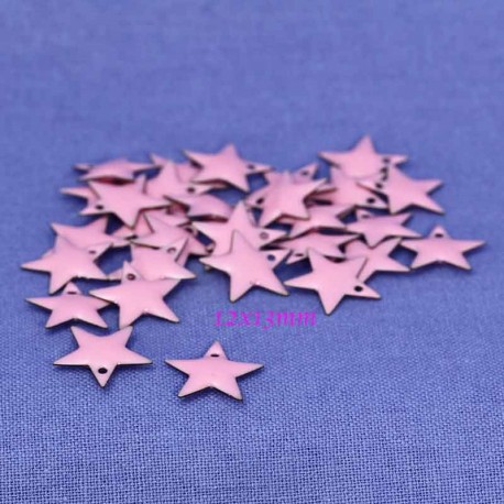 6 sequins étoile emaille laiton rose bonbon  12mm