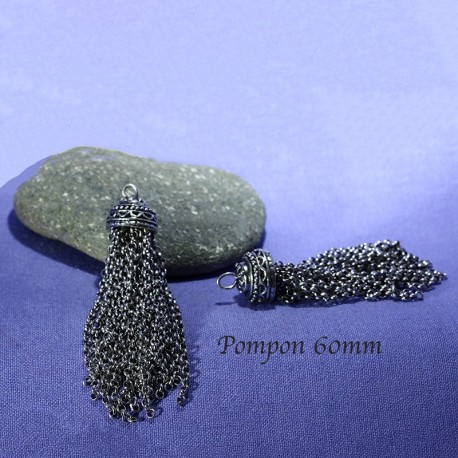 1gros pompon métal argenté multi chaine argent 60mm