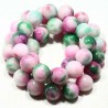 10MM : x10 perles  jade ronde blanc teinté vert/rose/blanc