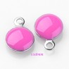 10 sequins rond acier inoxydable émaillé fuchsia bi face 11x8mm