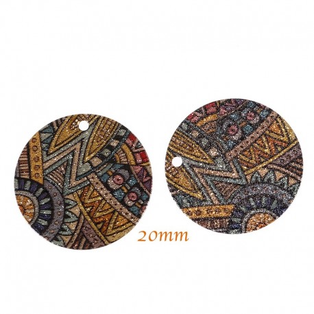 breloque sequin x4 rond peinture émail motif geometrique 20mm
