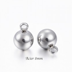 perle breloque charmes acier inoxydable 316L 8mm